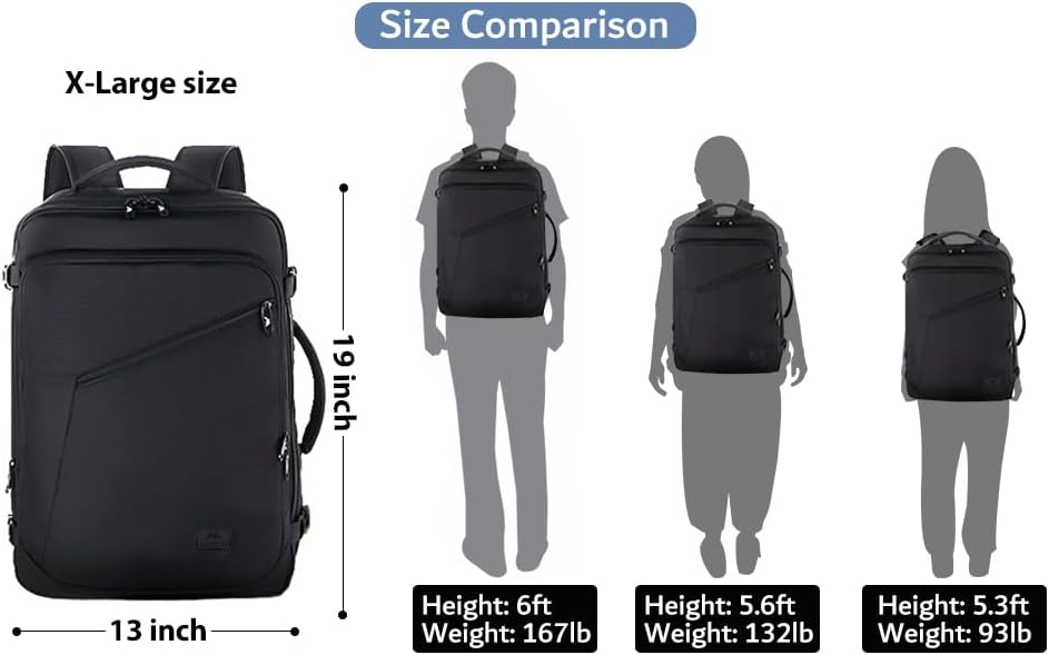 MATEIN Extra Large Carry-On Backpack - Expandable Airplane Approved Travel Bag for Men & Women | Water-Resistant 40L, Black