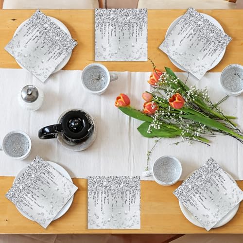 100-Count Silver Diamond Birthday Napkins - Disposable Party Supplies
