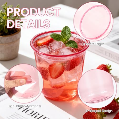 50 Pack 12oz Pink Plastic Cups - Disposable Cocktail & Wine Glasses