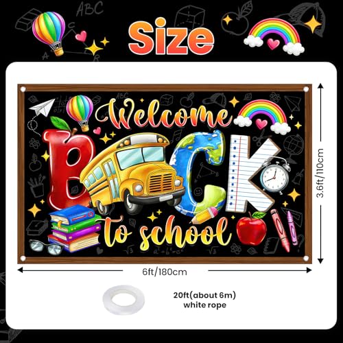 Back to School Banner - School Bus Welcome Decoration (6 x 3.6 ft)