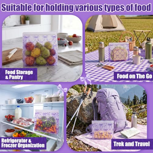 Colarr Reusable Purple Bow Lunch Bags - 3 Pack Leakproof PEVA Storage