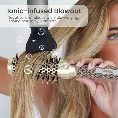 AIMIKE 2.4 inch Round Hair Brush Set with 5 Pieces, Nano Ceramic & Ionic Technology