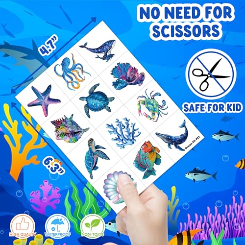 60 Ocean-Themed Temporary Tattoos for Kids - Shark, Turtle & Whale