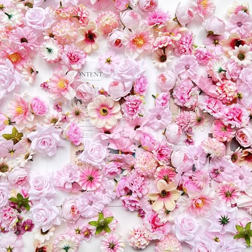 Artificial Pink Silk Rose Flower Heads - 50 Pack for DIY Crafts