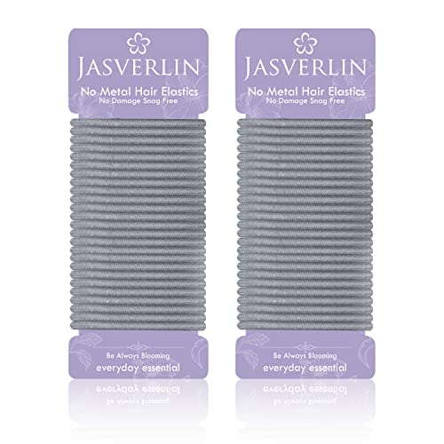 JASVERLIN Gray No Metal Hair Elastics - Strong & Durable 50 Pack