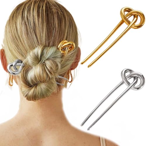 Gold Metal French Hair Pins U Shape Hair Fork for Buns & Updos (Pack of 2)