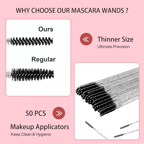 Black Disposable Mini Mascara Wands - 50 Pack for Lash & Eyebrow Grooming
