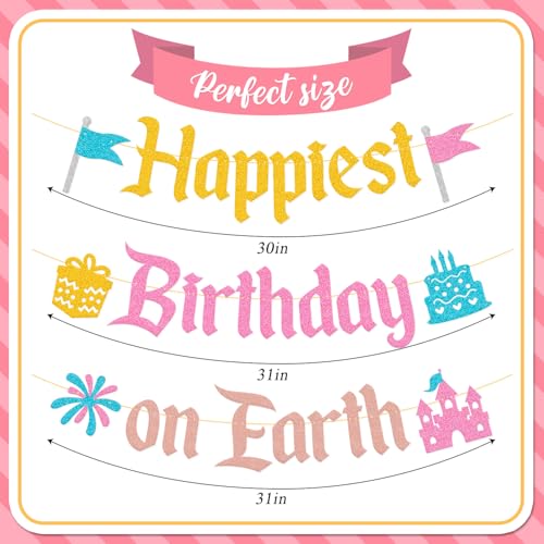 Happiest Birthday on Earth Banner - Colorful Princess Party Decor
