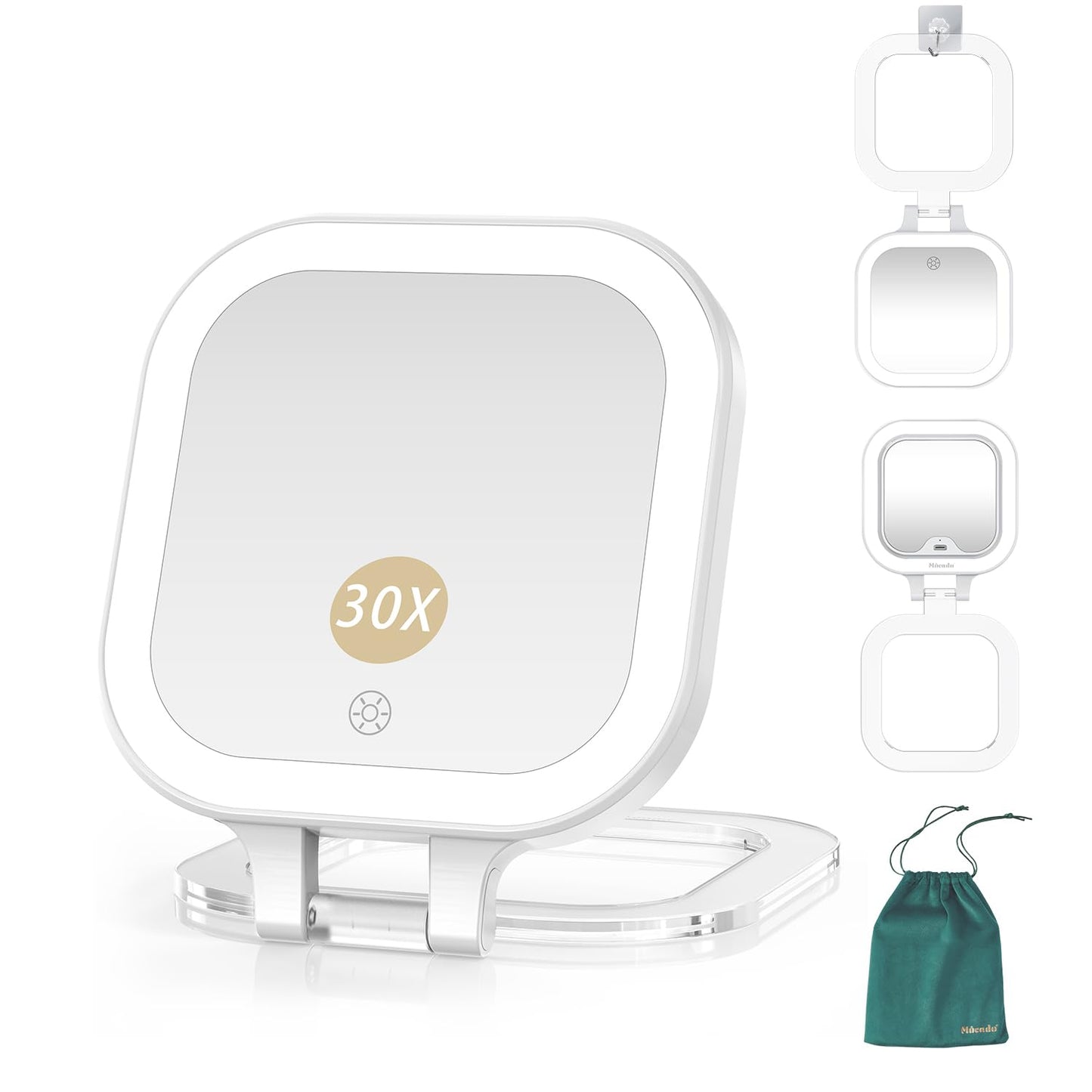 Mocado Compact Travel Makeup Mirror, 1X/30X Magnifying Mirror with Light