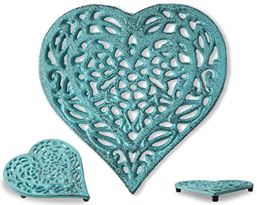 Comfify Blue Cast Iron Heart Trivet for Hot Pots & Pans