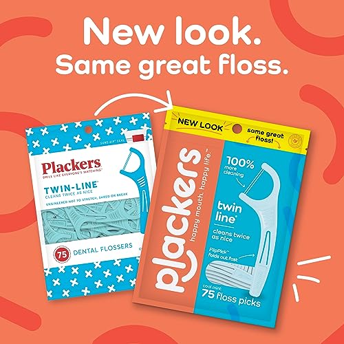Plackers Twin Line Dental Floss Picks - Mint - 75 Count (Pack of 2)