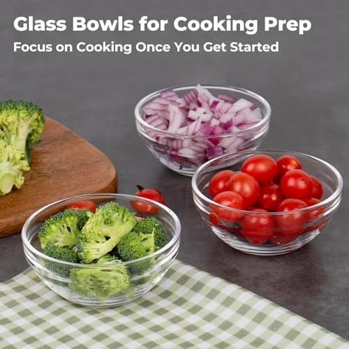 8.5 oz Clear Glass Prep Bowls - 4 Pack, Stackable & Safe