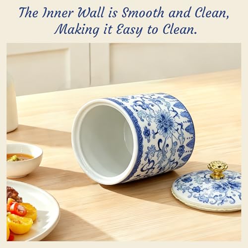 Vintage Blue & White Ceramic Salt Cellar with Airtight Lid