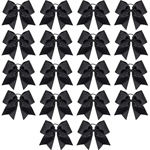 Caenagrion Large Black Cheer Hair Bows with Ponytail Holders - 8 Inch, 18 Pack