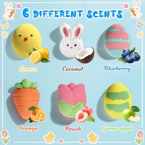 Kids Bath Bombs Easter Basket Favors - 6 Pack Bunny Carrot Bubble Bath Toys