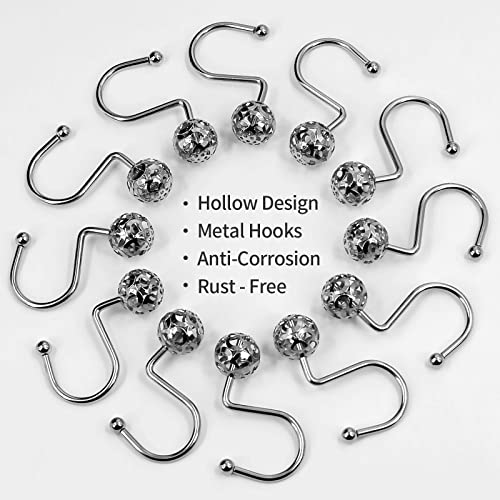 MitoVilla Chrome Metal Shower Curtain Rings - Rust-Proof Hooks, 12 Pack