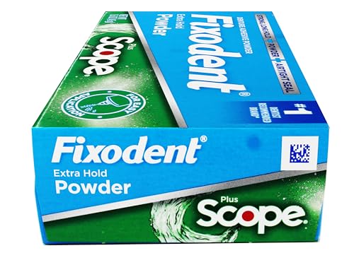 Fixodent Denture Adhesive Powder Plus Scope, Extra Strong Hold, 1.6 oz (3 Pack)