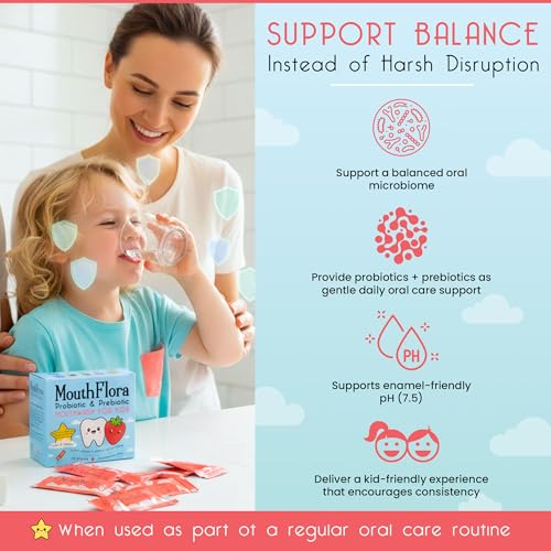 Kids Probiotic Mouthwash with Strawberry Flavor, Gentle Oral Care for Sensitive Gums, 30 Pack