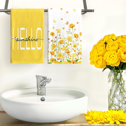 LIOQUN Yellow Flower Hand Towel Set - 2 Pack, 18x26 Inch