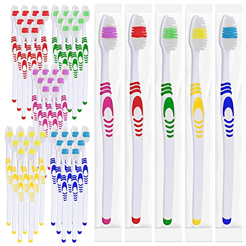 Lingito 50 Pack Travel Toothbrushes Multicolor - Portable Manual Disposable Set for Adults & Kids (Medium Bristle)