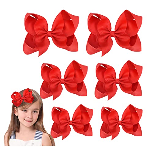 SKYii Red Hair Bows for Girls & Toddlers - 6 Pack Handmade Clip Hair Accessories