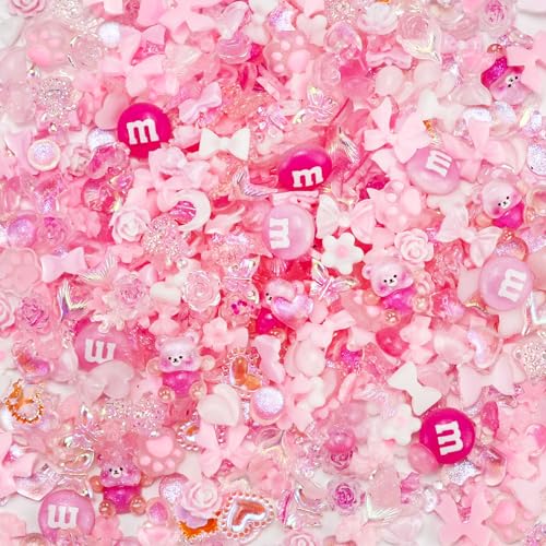 320PCS Pink 3D Nail Charms - Cute Resin Decorations for DIY