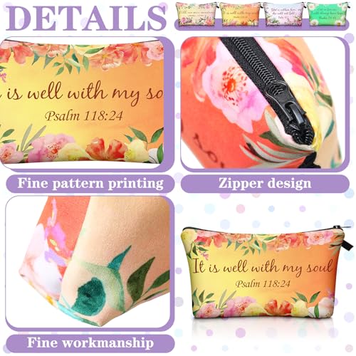 Chunful 12 Pack Christian Makeup Bags for Women 7.5 x 5 in Inspirational Bible Verses Stylish Pattern