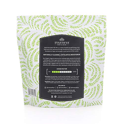 Svasthya Organic Matcha Sugar Body Scrub - Exfoliating Skin Detox, 7 oz