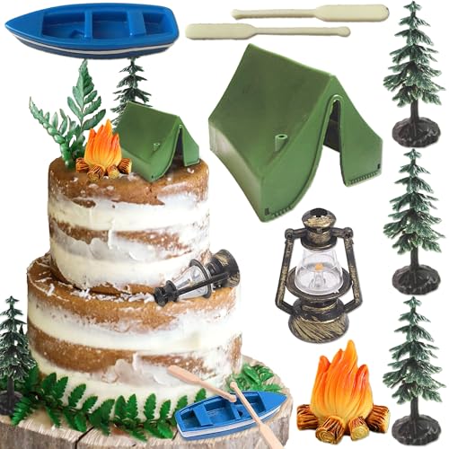 Camping Cake Decorations Set - 9 Forest Themed Toppers