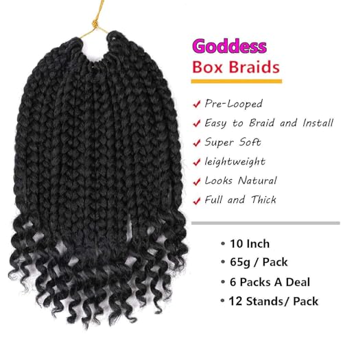 10 Inch Crochet Box Braids with Curly Ends - 6 Packs (1B) for Black Women