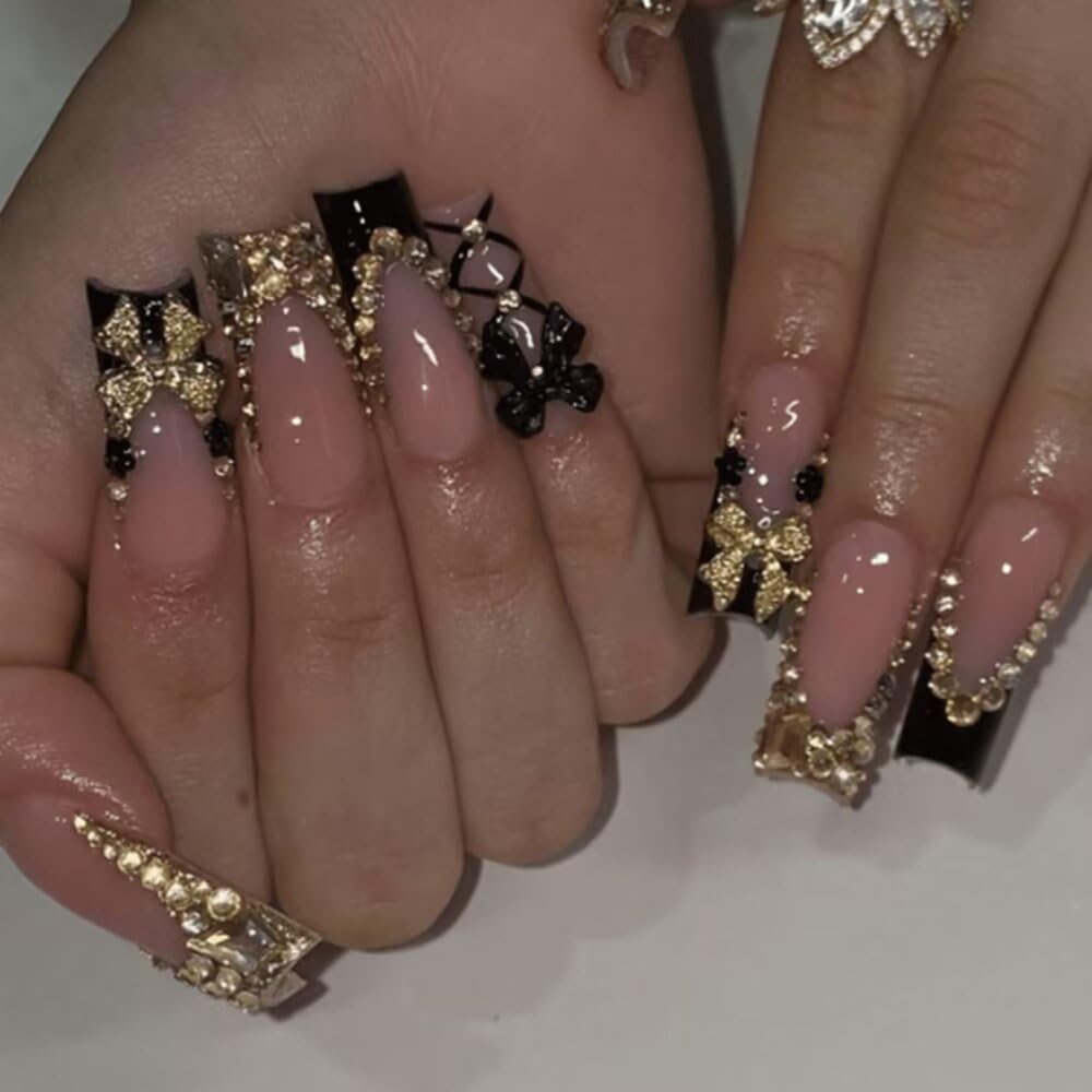 Press On Almond Nails - Handmade 3D Design, Thick Acrylic Gel | Reusable DIY Artificial Nails for Women (10 Pieces)