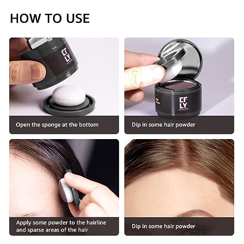EFLY Root Touch Up Powder Brown 0.14oz for Gray Hair, Thinning Hair & Beard Line, Temporary Hair Color