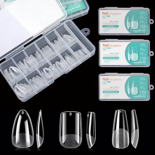 BlueZOO Medium Almond Square Ballerina Soft Gel Nail Tips Kit - 360 Pcs