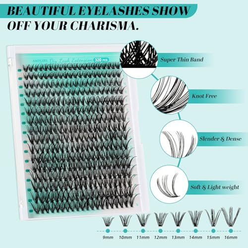 AMZGIRL 30D Fluffy Lash Clusters Kit - 320PCS D Curl 9-16mm