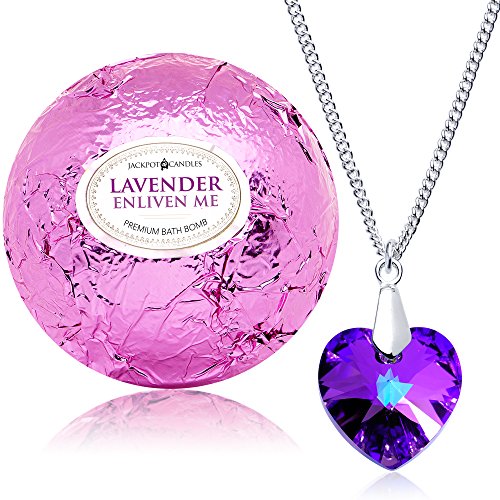 Enliven Me Lavender Bath Bomb with Necklace, 10 oz Extra Large Handmade in USA - Pack of 1