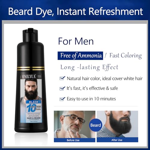 Onilyua 3-in-1 Black Beard Dye Shampoo for Men - Gray Hair Coverage