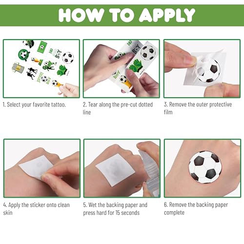 Soccer Temporary Tattoos Set for Kids - 96 Pre-Cut Tattoos