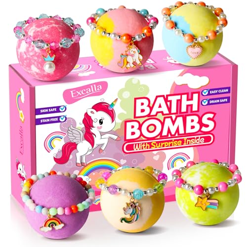 Kids Unicorn Bath Bombs with Surprise Jewelry - Natural Bubble Set for Girls & Boys