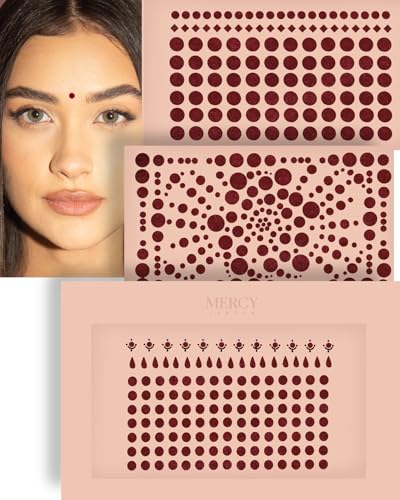 Maroon Circle Velvet Bindi by Mercy London - Colorful Round Face Jewels (Packet)