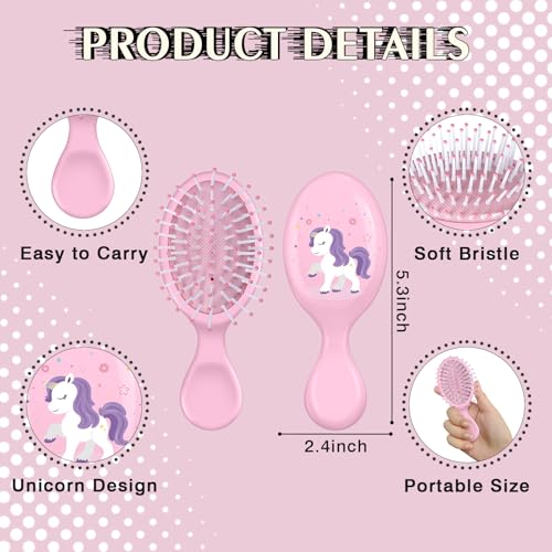12-Piece Unicorn Mini Detangler Hair Brush Set for Travel and Party Favors