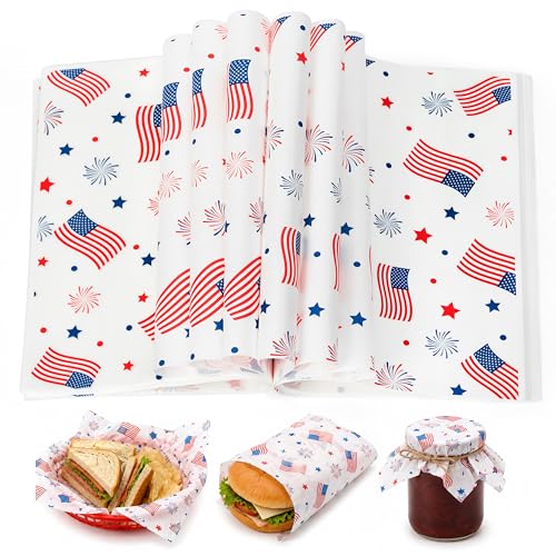 Patriotic Wax Paper Sheets - 150 Pcs USA Flag Deli Wraps