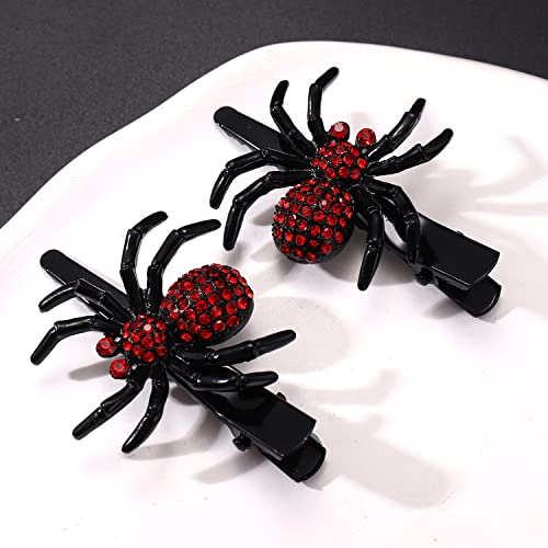 Anglesjell Red Gothic Spider Hair Clips for Halloween Cosplay Women Crystal Barrette