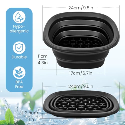 Foldspark Black Collapsible Ice Face Bowl for Cold Water Therapy, Portable Silicone Facial Tub
