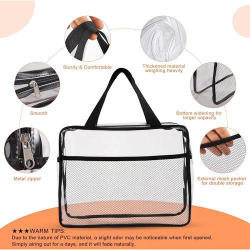 XEWEA 3-Pack Clear Travel Toiletry Bags with Handles & Pockets - Black Variation