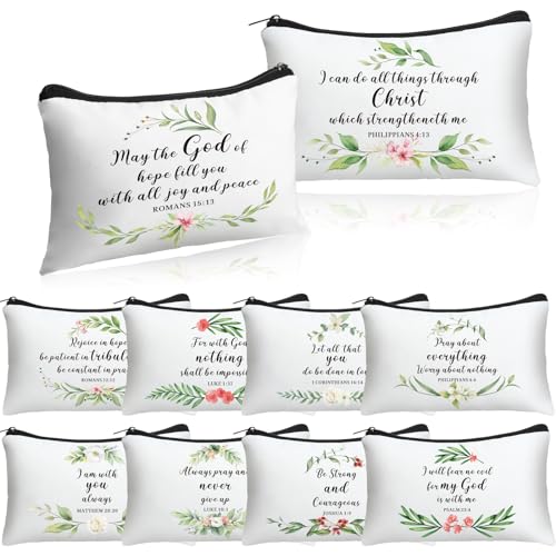 Inspirational Canvas Cosmetic Bags, 10 Pack Religious Makeup Pouch Gifts