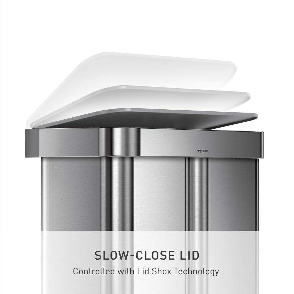 simplehuman Step Recycler, 58L / 15.3 Gallon Dual Compartment Kitchen Trash Can, 150,000-Step Steel Pedal, Lid Shox® Silent Close, Liner Rim System, Liner Pocket®, Brushed Stainless Steel