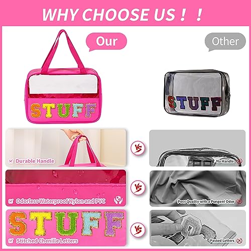 Eurovicky Vibrant Rosered Chenille Letter Patch Clear Makeup Bag - Spacious & Waterproof