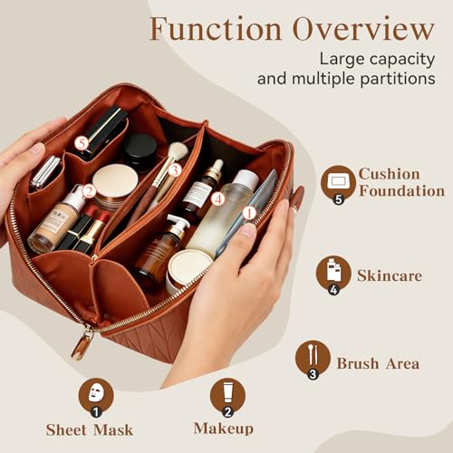 Large Capacity Wheat-Brown Travel Makeup Bag - Waterproof Organizer
