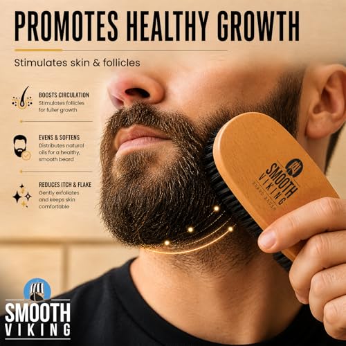 Beard Grooming Set with Boar Bristle Brush & Mustache Tool