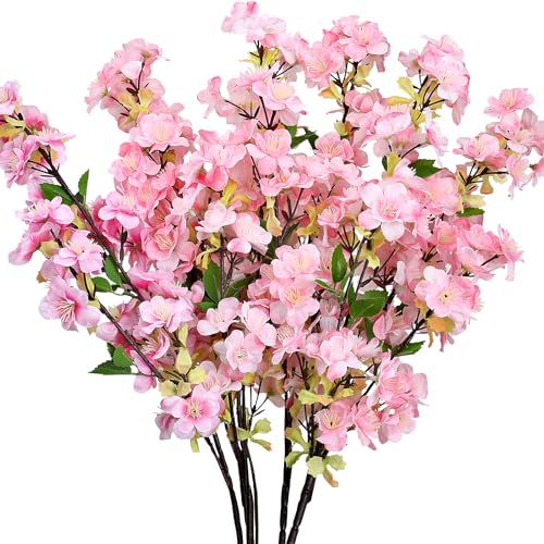 6-Pack Pink Artificial Cherry Blossom Branches - 27" Faux Silk Flowers for Home Decor